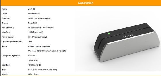 LED Operating Instructions MSR-X6 Magnetic Stripe Smart Card Reader Writer for External Installation
